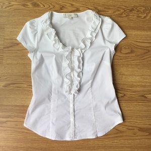 NWOT Loft White Ruffle Neck Shirt size 0